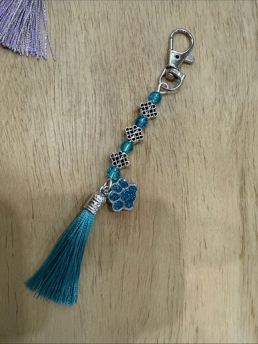 Teal Paw Charm Tassel Keychain